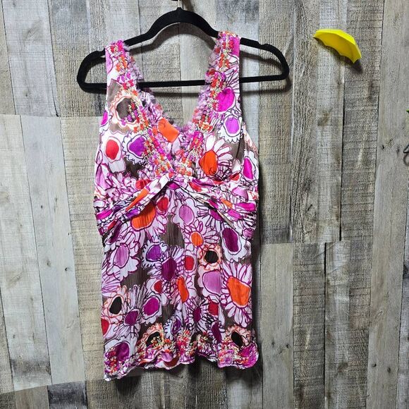 Ebene by Patrick Assuline Vintage Y2K Silk All Over Print Tank Top - Picture 1 of 6